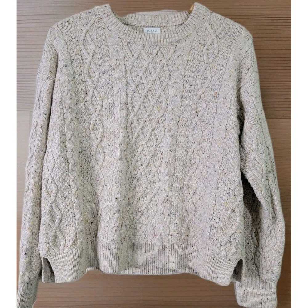 J.Crew Women Cable Knit Sweater Crewneck Confetti Yarn Cotton Blend Size L